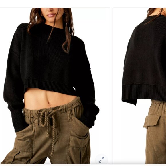 NEW FREE PEOPLE Easy Street Cropped Sweater in black 1225 3t0 - Picture 9 of 15